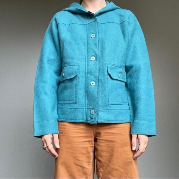 Peruvian Indigenous Alpaca Wool Women’s Blue Hoodie Zip Sweater Jacket Size M - Picture 1 of 9